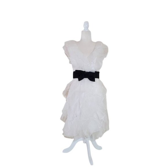 PROM $950 Marchesa Notte Creme Organza Cocktail Dress Ruffled Tulle White NEW! 4